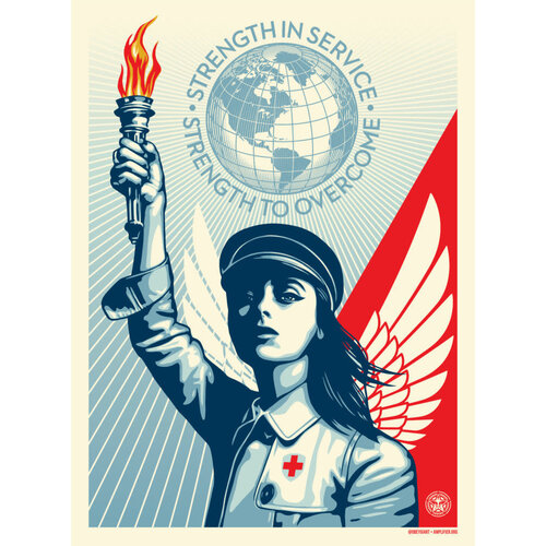 SHEPARD FAIREY STRENGTH IN SERVICE STRENGTH TO OVERCOME COVID AMPLIFIER POSTER SHEPARD FAIREY STRENGTH IN SERVICE STRENGTH TO OVERCOME COVID AMPLIFIER POSTER