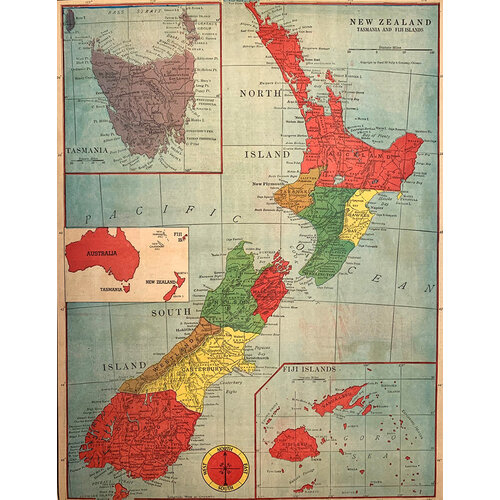 CHICAGO TRIBUNE WWII MAP NEW ZEALAND TASMANIA  AND FIJI ISLANDS