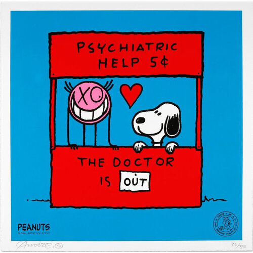 ANDRE SIGNED PEANUTS SNOOPY AS PSYCHIATRIST PRINT ANDRE SIGNED PEANUTS SNOOPY AS PSYCHIATRIST PRINT