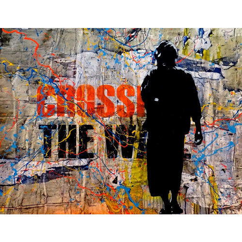 TEHOS CROSSING THE WALL SIGNED PAINTING TEHOS CROSSING THE WALL SIGNED PAINTING