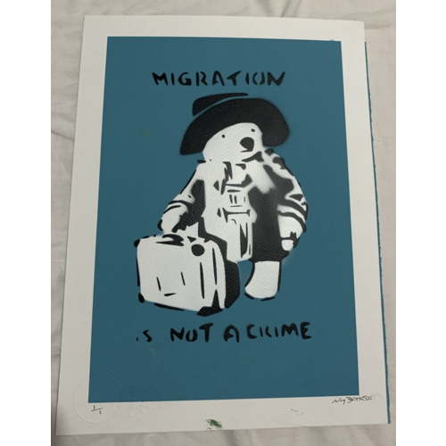 Not Banksy MIGRATION IS NOT A CRIME SIGNED NOT BANKSY SILKSCREEN PRINT