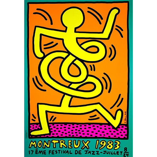 KEITH HARING 1983 MONTREUX JAZZ FESTIVAL ORANGE POSTER KEITH HARING 1983 MONTREUX JAZZ FESTIVAL ORANGE POSTER