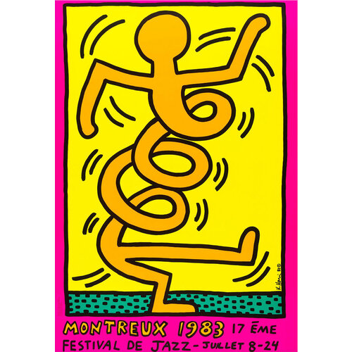 KEITH HARING 1983 MONTREUX JAZZ FESTIVAL YELLOW POSTER KEITH HARING 1983 MONTREUX JAZZ FESTIVAL YELLOW POSTER