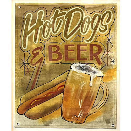 HOT DOGS & BEER VINTAGE CANVAS SIGN HOT DOGS & BEER VINTAGE CANVAS SIGN