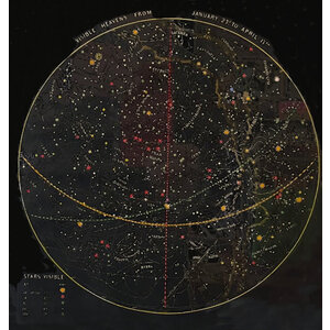 ASA SMITH VISIBLE HEAVENS JANUARY 21-APRIL 17 HAND COLORED WOODBLOCK PRINT