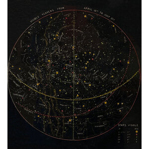 ASA SMITH VISIBLE HEAVENS APRIL 18-JULY 21 HAND COLORED WOODBLOCK PRINT