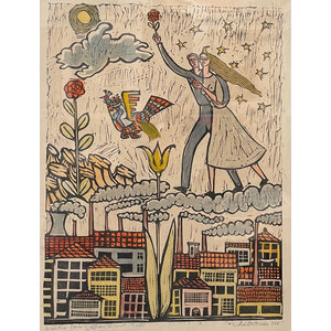 MAN WOMAN BIRD ROMANIAN PRINT