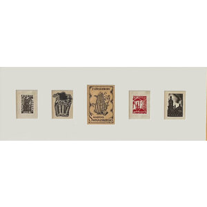 GROUP OF FIVE POLISH BOOKPLATES FRAMED