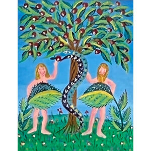 SIGNED OIL PAINTING OF ADAM AND EVE PRIMITIVE SIGNED OIL PAINTING OF ADAM AND EVE PRIMITIVE