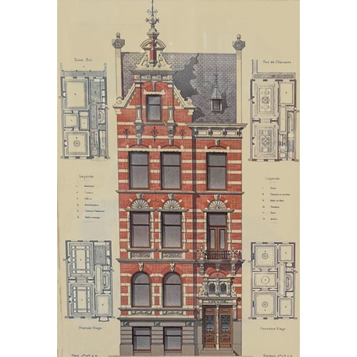 ANTIQUE  ARCHITECTURAL PRINT - ROTTERDAM HOUSE, PLATE 125