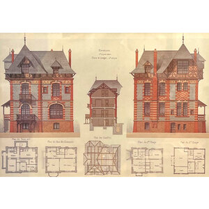 ANTIQUE ARCHITECTURAL PRINT - VILLA AT HOULGATE ANTIQUE ARCHITECTURAL PRINT - VILLA AT HOULGATE