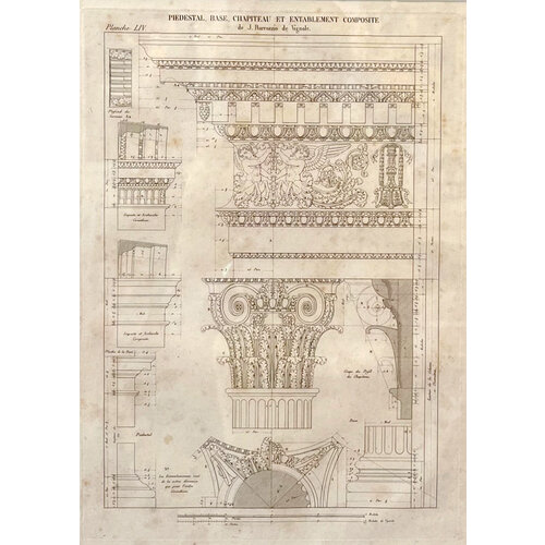 ANTIQUE ARCHITECTURAL PRINT PIEDESTAL, BASE, CHAPITEAU ET ENTABLEMENT