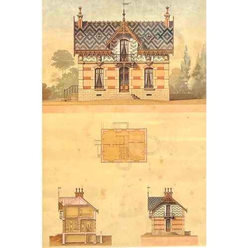 ANTIQUE ARCHITECTURAL PRINT - SMALL HOUSE #2