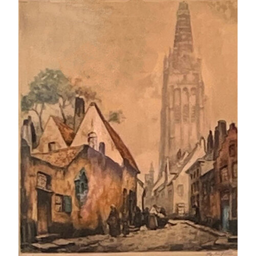 BELGIAN STREET SCENE ALFRED VAN NESTE SIGNED ETCHING BELGIAN STREET SCENE ALFRED VAN NESTE SIGNED ETCHING