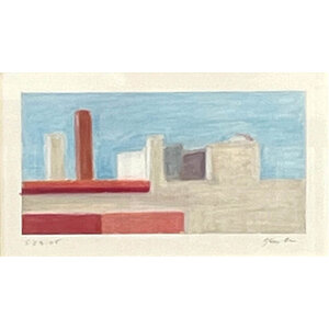 SIGNED MIXED MEDIA DRAWING OF BUILDINGS SIGNED MIXED MEDIA DRAWING OF BUILDINGS