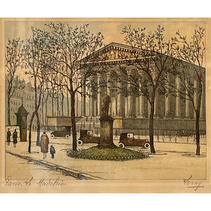 SIGNED COLOR ETCHING OF LA MADELEINE CHURCH IN PARIS SIGNED COLOR ETCHING OF LA MADELEINE CHURCH IN PARIS