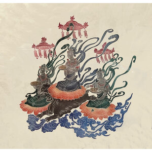 BALI TEMPLE RUBBING #3: THREE FIGURES SITTING BALI TEMPLE RUBBING #3: THREE FIGURES SITTING