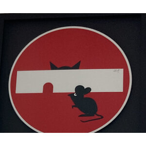 CLET ABRAHAM SIGNED THE TRAP STICKER COLLAGE ON METAL ROAD SIGN CLET ABRAHAM SIGNED THE TRAP STICKER COLLAGE ON METAL ROAD SIGN