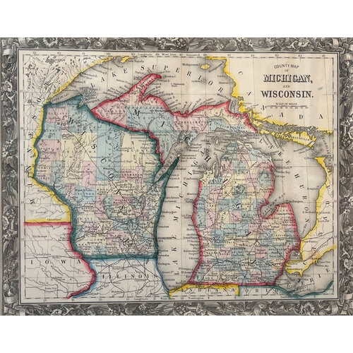 1860 COUNTY MAP OF MICHIGAN AND WISCONSIN