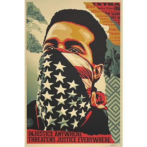 SHEPARD FAIREY AMERICAN RAGE (INJUSTICE ANYWHERE THREATENS JUSTICE EVERYWHERE)  SIGNED PRINT