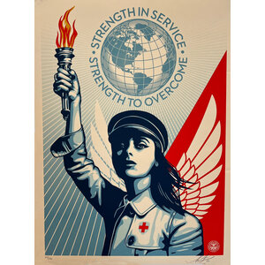 SHEPARD FAIREY STRENGTH IN SERVICE STRENGTH TO OVERCOME SIGNED PRINT SHEPARD FAIREY STRENGTH IN SERVICE STRENGTH TO OVERCOME SIGNED PRINT