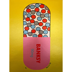 MR CLEVER SIGNED PRINT OF PILL CAPSULE BANKSY 90 MG (YELLOW) MR CLEVER SIGNED PRINT OF PILL CAPSULE BANKSY 90 MG (YELLOW)