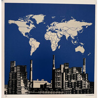 ICY AND SOT SIGNED GLOBALIZATION PRINT WORLD MAP ABOVE URBAN SCENE