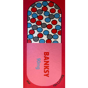 MR CLEVER SIGNED PRINT OF PILL CAPSULE BANKSY 90 MG (PINK) MR CLEVER SIGNED PRINT OF PILL CAPSULE BANKSY 90 MG (PINK)