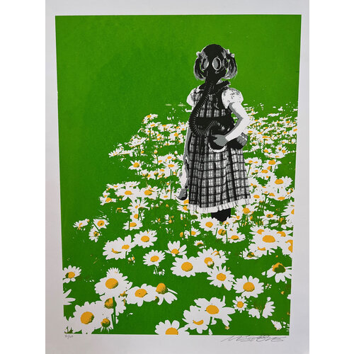 GIRL WITH GAS MASK IN FIELD OF DAISIES SIGNED PRINT GIRL WITH GAS MASK IN FIELD OF DAISIES SIGNED PRINT