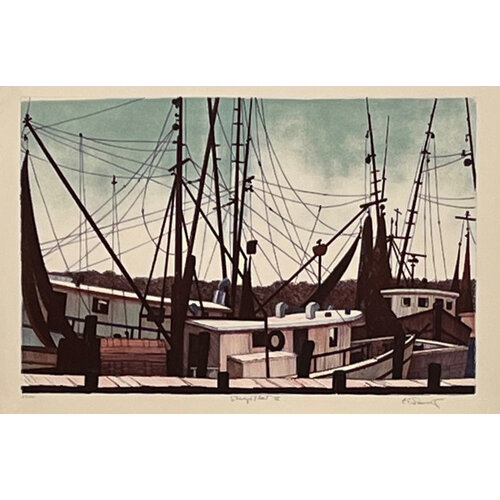 SHRIMP FLEET IV CARL SCHWARTZ SIGNED LITHOGRAPH SHRIMP FLEET IV CARL SCHWARTZ SIGNED LITHOGRAPH