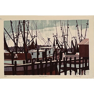 SHRIMP FLEET V CARL SCHWARTZ SIGNED LITHOGRAPH SHRIMP FLEET V CARL SCHWARTZ SIGNED LITHOGRAPH