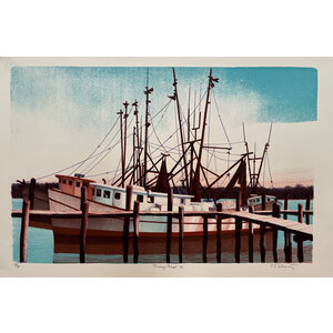 SHRIMP FLEET II CARL SCHWARTZ SIGNED LITHOGRAPH SHRIMP FLEET II CARL SCHWARTZ SIGNED LITHOGRAPH