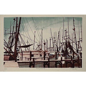 SHRIMP FLEET VI CARL SCHWARTZ SIGNED LITHOGRAPH SHRIMP FLEET VI CARL SCHWARTZ SIGNED LITHOGRAPH