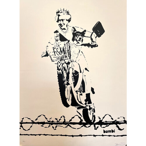 BAMBI SIGNED PRINT QUEEN ON MOTORCYCE WE'LL MEET AGAIN BAMBI SIGNED PRINT QUEEN ON MOTORCYCE WE'LL MEET AGAIN