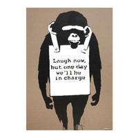 BANKSY/WEST COUNTRY PRINCE PRINT MONKEY WITH SIGN LAUGH NOW