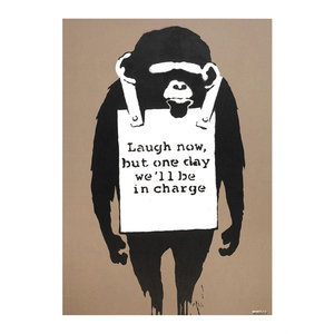 BANKSY / THE WEST COUNTRY PRINCE PRINT MONKEY WITH SIGN LAUGH NOW