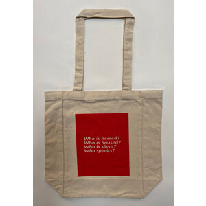 BARBARA KRUGER WHO IS HEALED? WHO IS HOUSED? CANVAS TOTE