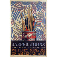 JASPER JOHNS FRAMED 1977 WHITNEY MUSEUM EXHIBITION POSTER SAVARIN COFFEE CAN