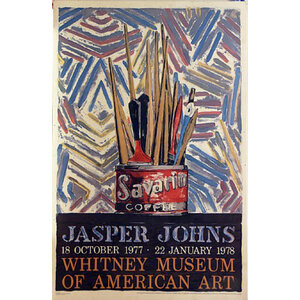 JASPER JOHNS FRAMED 1977 WHITNEY MUSEUM EXHIBITION POSTER SAVARIN COFFEE CAN