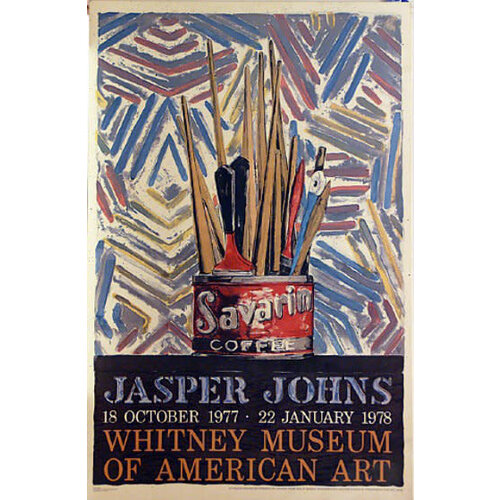 JASPER JOHNS FRAMED 1977 WHITNEY MUSEUM EXHIBITION POSTER SAVARIN COFFEE CAN