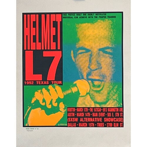 HELMET L7 1992 TEXAS TOUR POSTER HELMET L7 1992 TEXAS TOUR POSTER