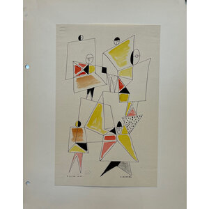 WILLIAM FREDERICKSEN SIGNED WATER COLOR & INK DRAWING TITLED "ACROBATS"