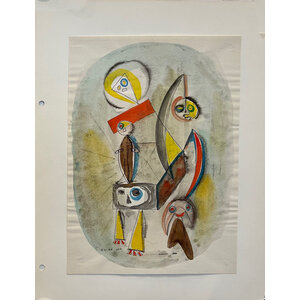 WILLIAM FREDERICKSEN SIGNED WATER COLOR & INK DRAWING TITLED "CLOWNS"