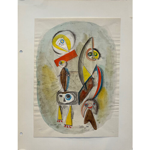 WILLIAM FREDERICKSEN SIGNED WATER COLOR & INK DRAWING TITLED "CLOWNS" WILLIAM FREDERICKSEN SIGNED WATER COLOR & INK DRAWING TITLED "CLOWNS"