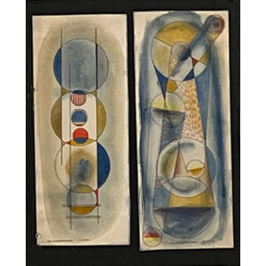 WILLIAM FREDERICKSEN SIGNED 2 COMPANION WATER COLOR & INK DRAWINGS UNTITLED (ABSTRACT)