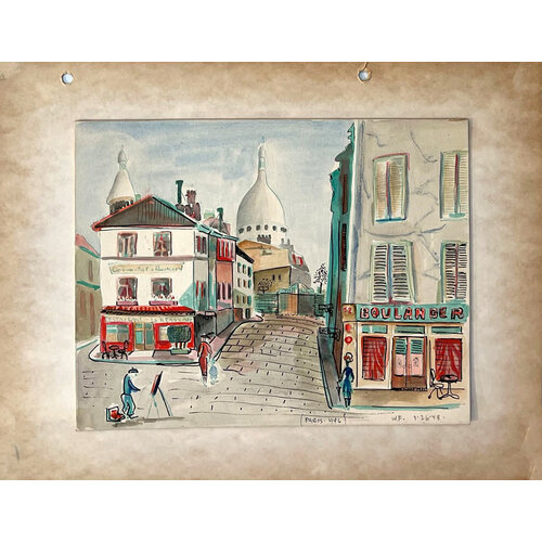 WILLIAM FREDERICKSEN SIGNED WATER COLOR & INK DRAWING TITLED "PARIS 1946" WILLIAM FREDERICKSEN SIGNED WATER COLOR & INK DRAWING TITLED "PARIS 1946"