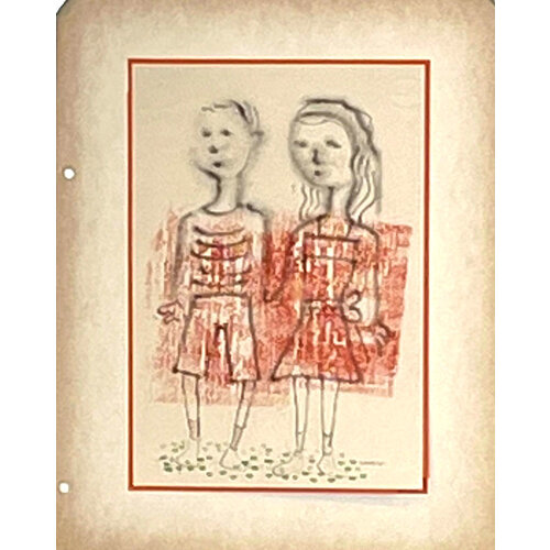 WILLIAM FREDERICKSEN SIGNED MIXED MEDIA DRAWING UNTITLED (GIRL AND BOY) WILLIAM FREDERICKSEN SIGNED MIXED MEDIA DRAWING UNTITLED (GIRL AND BOY)