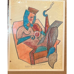 WILLIAM FREDERICKSEN SIGNED COLORED PENCIL DRAWING TITLED "ALICE SMOKING"