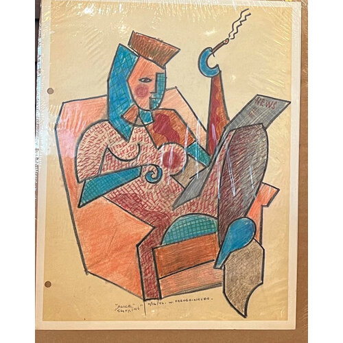 WILLIAM FREDERICKSEN SIGNED COLORED PENCIL DRAWING TITLED "ALICE SMOKING" WILLIAM FREDERICKSEN SIGNED COLORED PENCIL DRAWING TITLED "ALICE SMOKING"