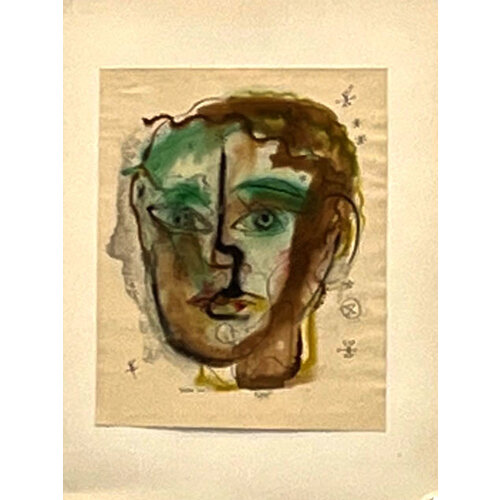 WILLIAM FREDERICKSEN SIGNED WATER COLOR & INK DRAWING UNTITLED (FACE OF MAN) WILLIAM FREDERICKSEN SIGNED WATER COLOR & INK DRAWING UNTITLED (FACE OF MAN)
